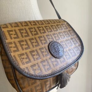 Fendi Brown Zucca Monogram Crossbody with Tassel Vintage